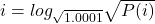 i = log_{\sqrt{1.0001}} \sqrt{P(i)}
