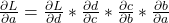  \frac{\partial L}{\partial a} = \frac{\partial L}{\partial d} * \frac{\partial d}{\partial c} * \frac{\partial c}{\partial b} * \frac{\partial b}{\partial a} 