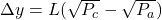 \Delta y = L(\sqrt{P_c} - \sqrt{P_a})