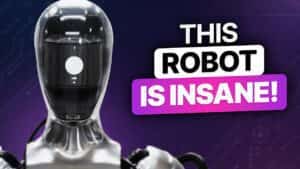 Progressive robot with a transparent dome head beside bold text reading THIS ROBOT IS INSANE!