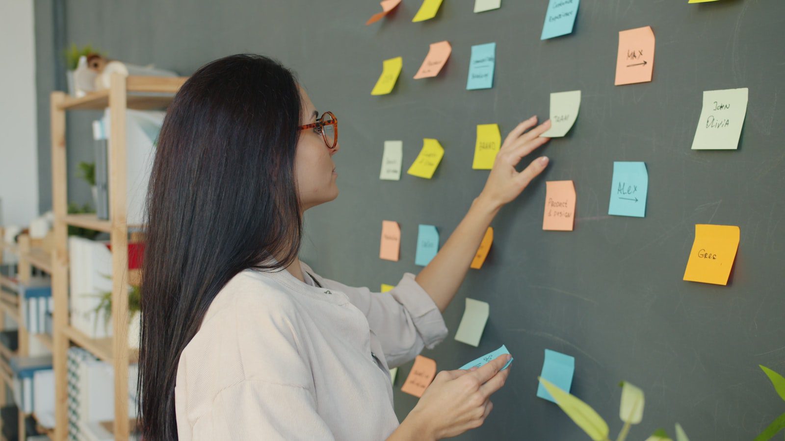 Sticky notes on a workflow wall representing Team9 AI use cases and limitations