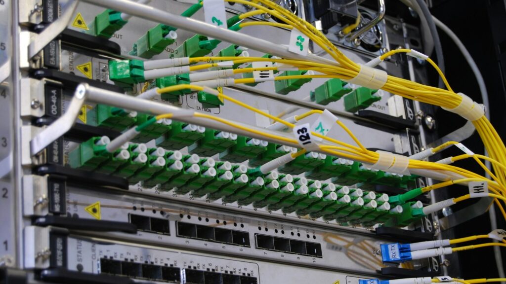 Optical fibre networking hardware representing RF-free Li-Fi security planning