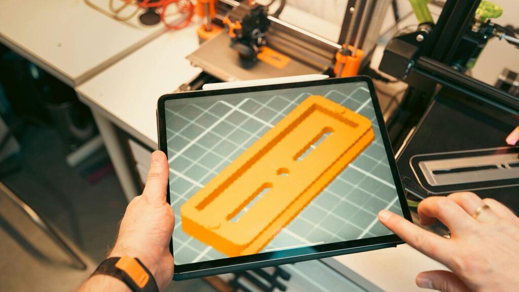 Seed3D 2.0 workflow represented by a tablet interface beside a 3D printing prototype setup