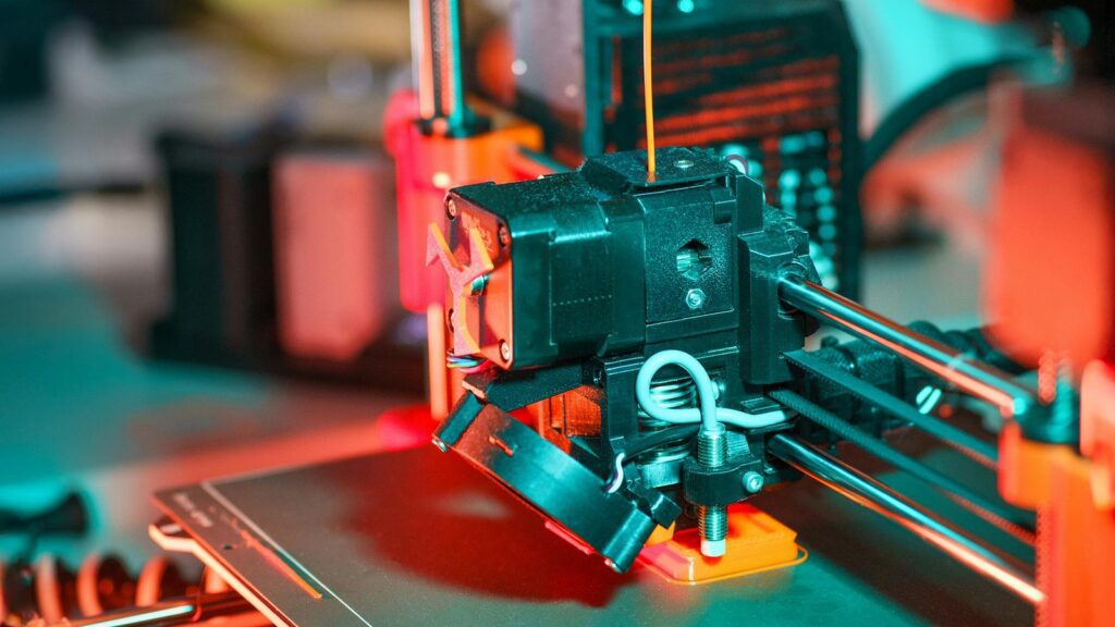 Seed3D 2.0 geometry generation represented by a 3D printer creating a prototype model with precise edges