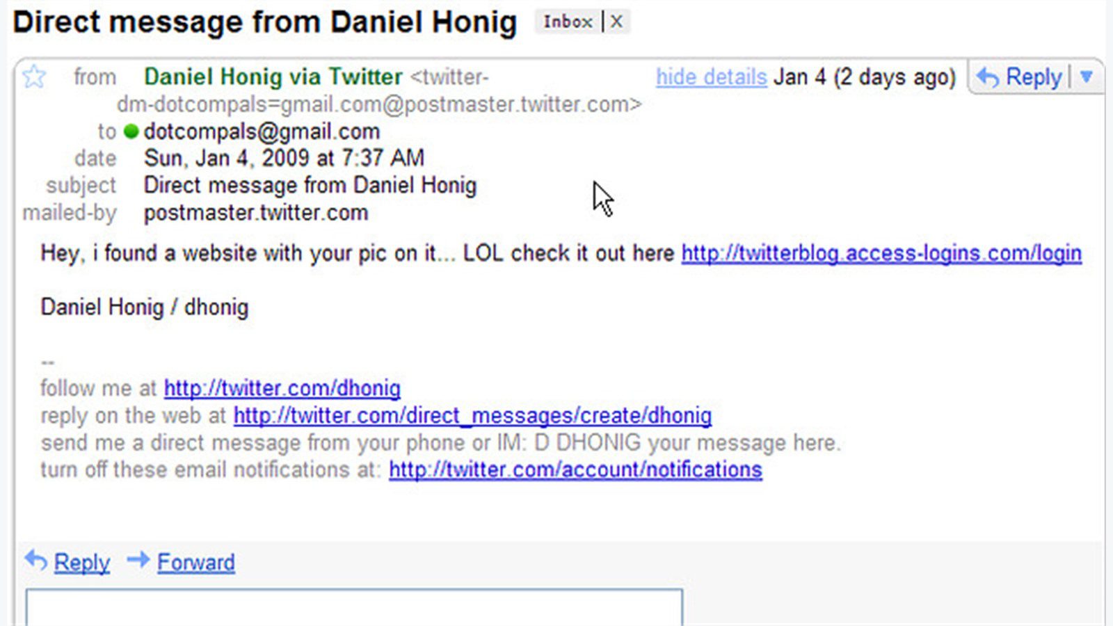 AI-generated phishing emails shown as a targeted social media phishing message before inbox filtering