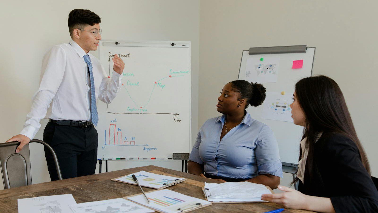 enterprise digital transformation and workforce upskilling consulting: diverse colleagues in a whiteboard workshop planning AI workforce upskilling