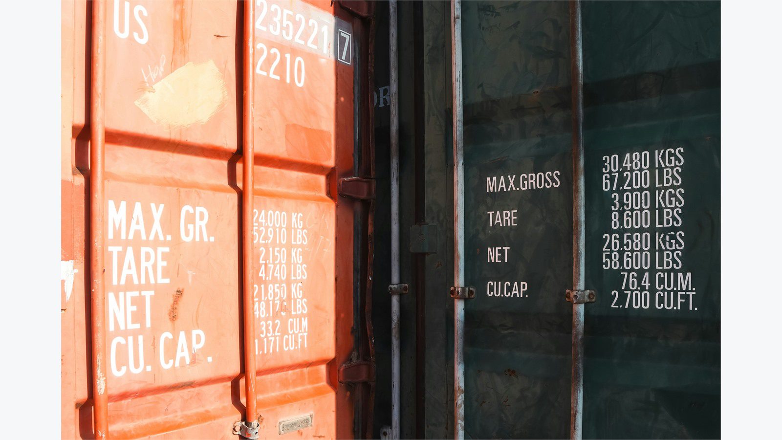 shipping container identity markings representing trusted digital product identities and supply chain records