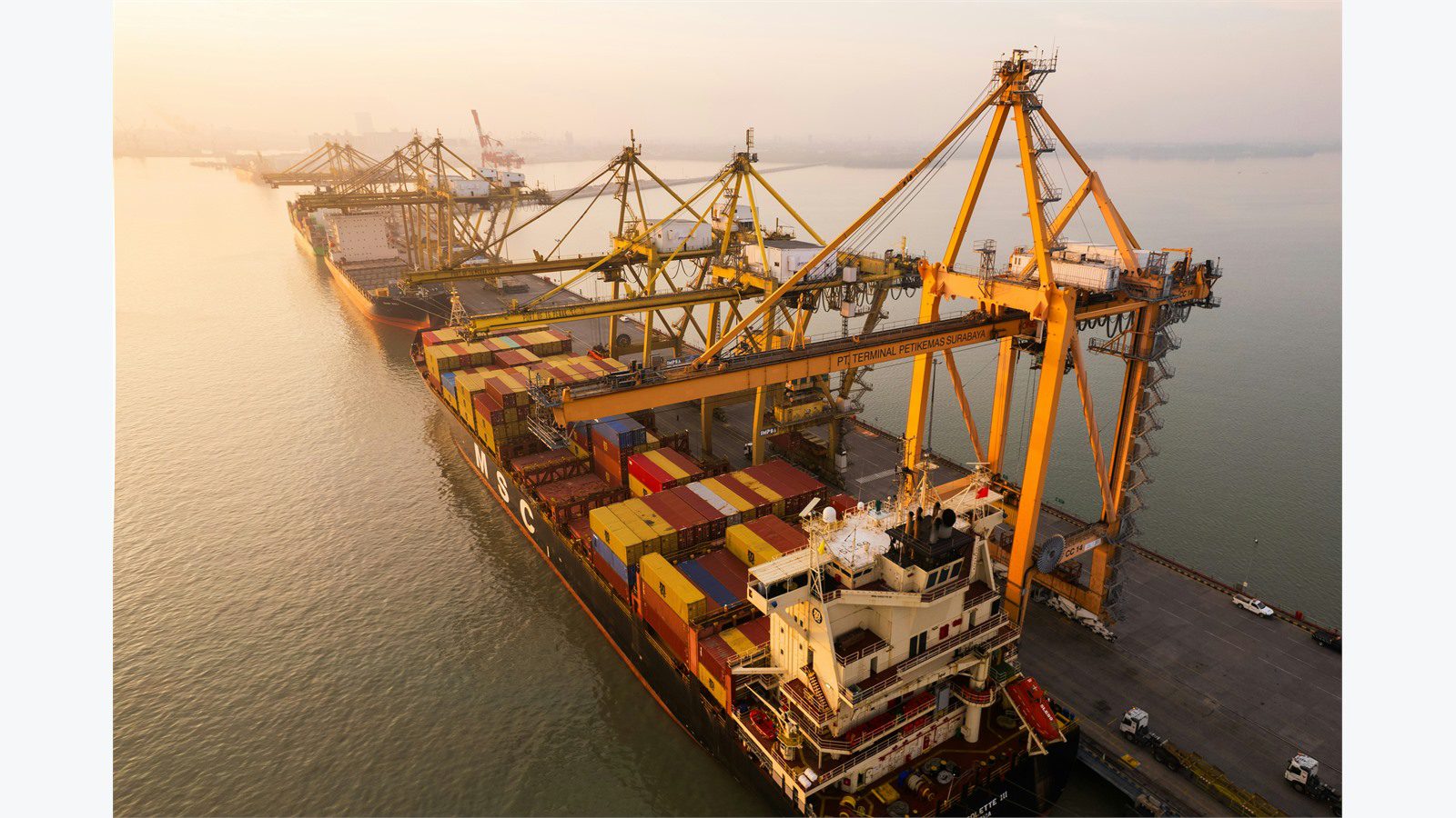 container port cranes from above representing resilient supply chain decisions during disruption