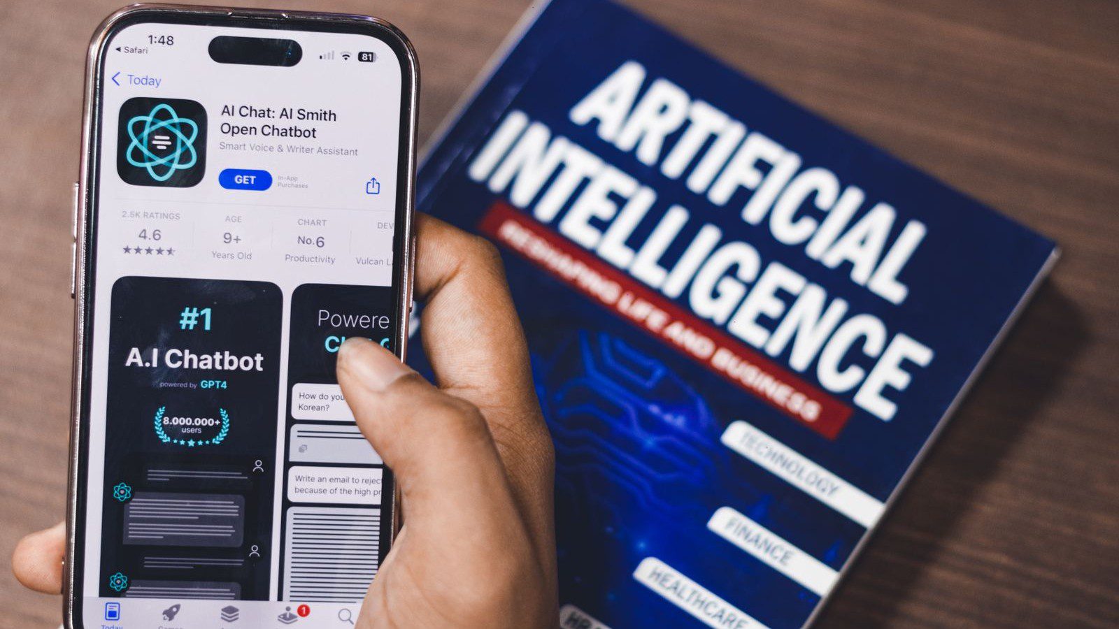 domain specific language models enterprise vs llm: smartphone displaying an AI chatbot interface for general model comparison