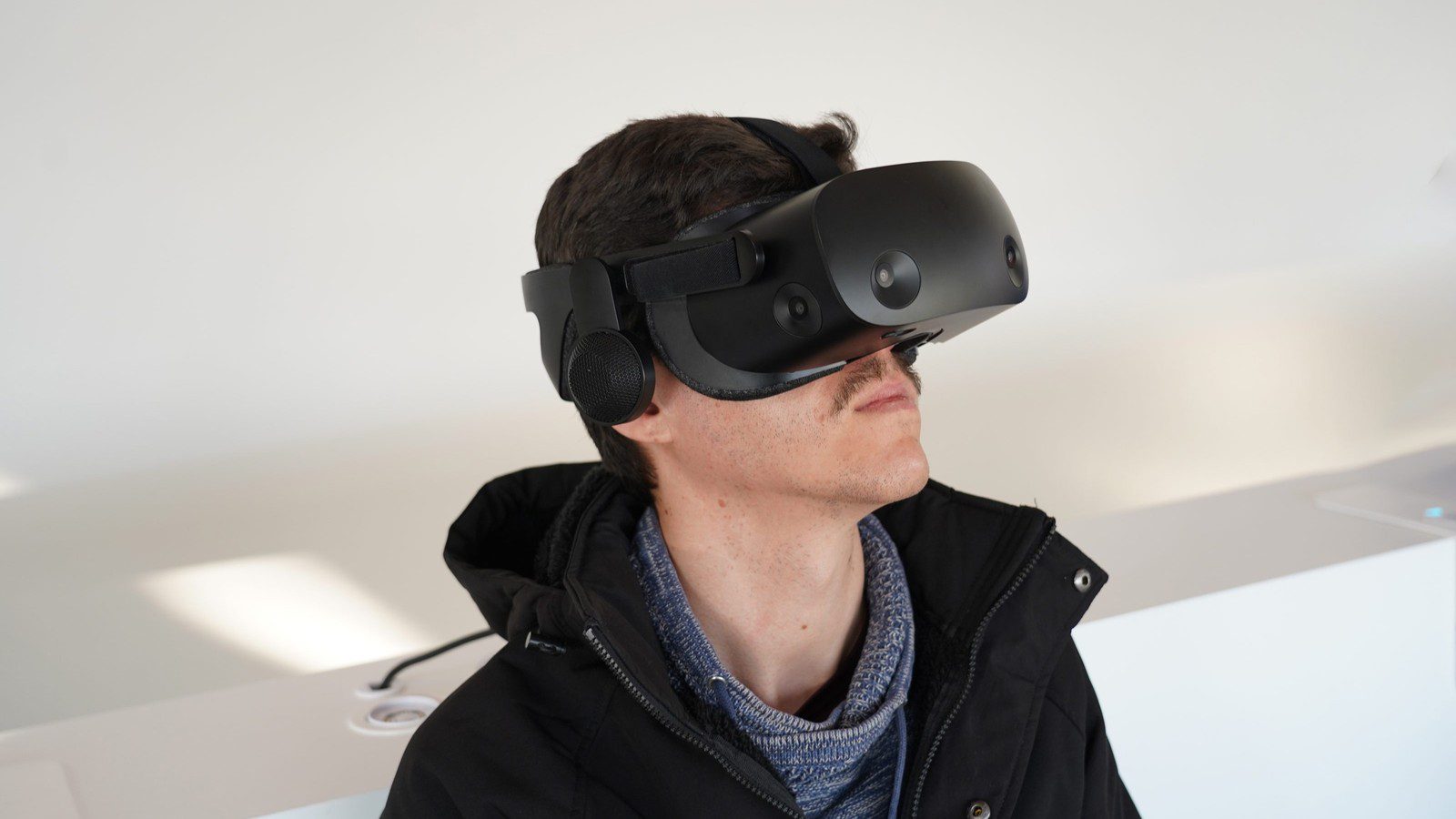 Spatial Computing: enterprise user wearing a virtual reality headset during headset evaluation