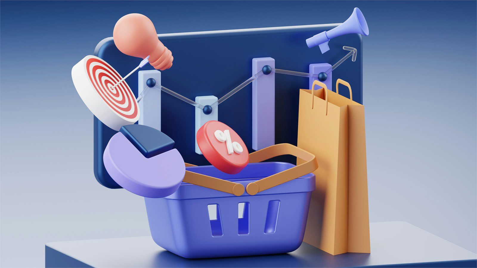 values-driven tech shopping basket and target visual showing buyer trust purpose and product choice