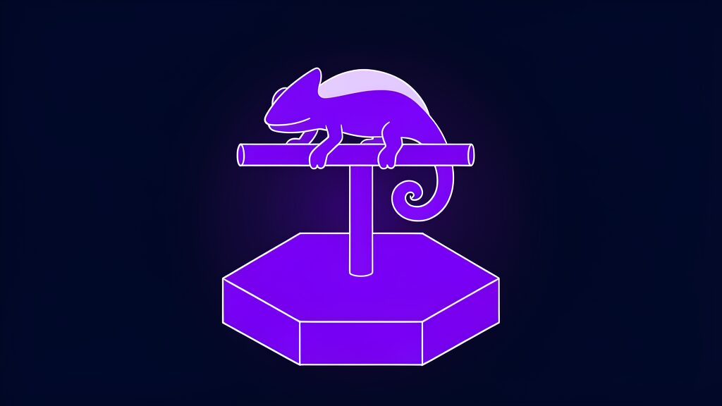 anyvids aixploria b chameleon on a branch over a hexagonal plinth
