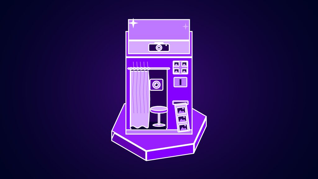 chatgpt profiles top plugins sites showcase d photo booth with a stool and a drawn curtain