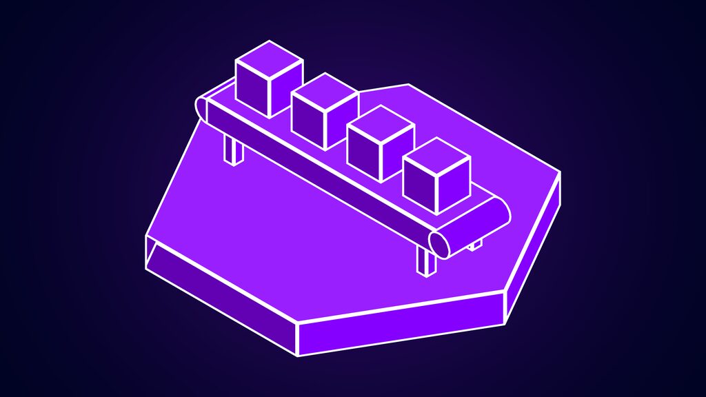 china ai video industry subsidies overcapacity b conveyor belt carrying four identical cubes