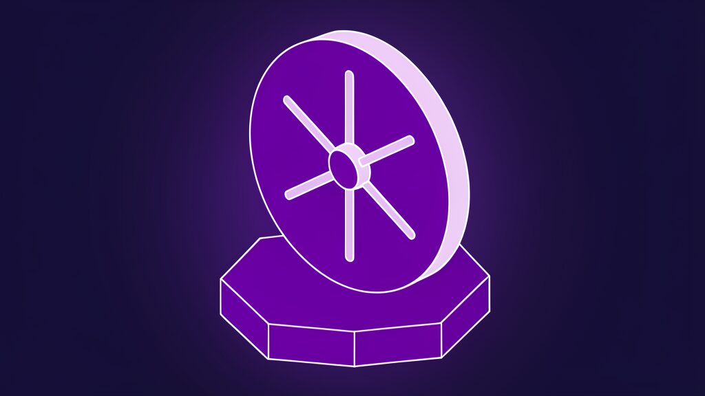 enterprise ai rollout mt bank technology overhaul a vault door round disc with four radial spokes