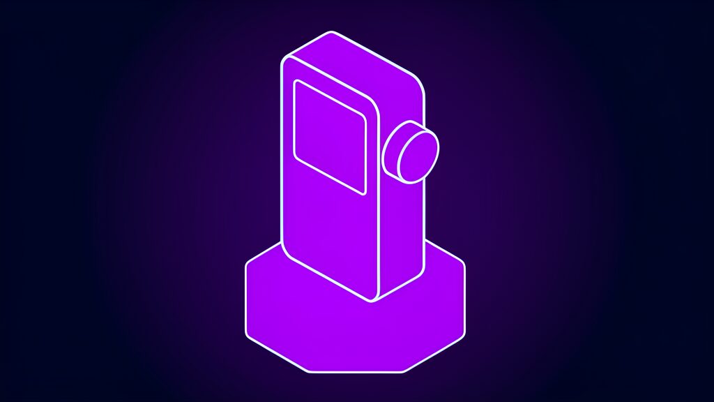 rabbit os3 ai agent app launch e handheld device with a blank panel and a side dial