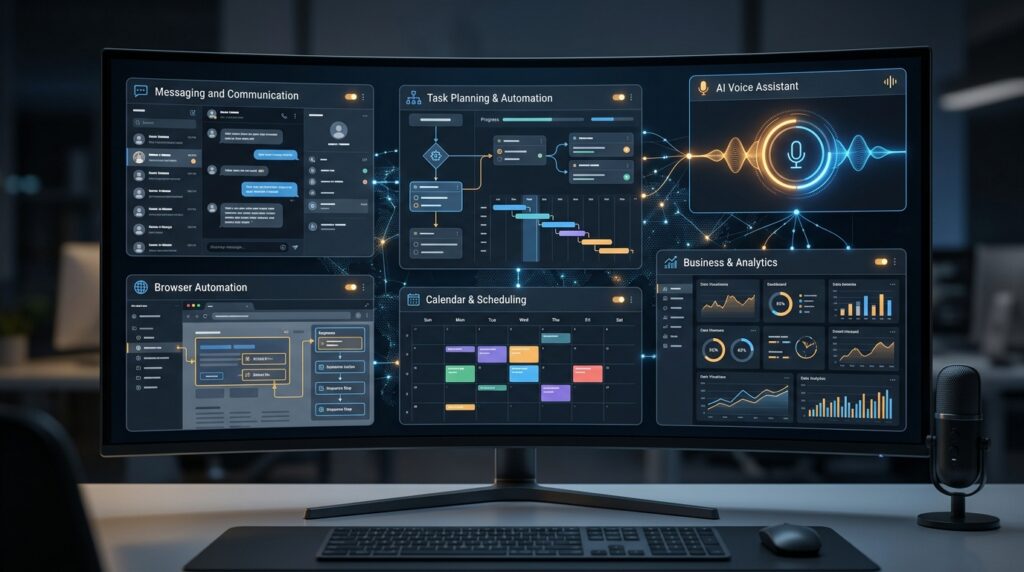 Voice AI connected to an autonomous digital assistant that can work with applications and complete tasks.
