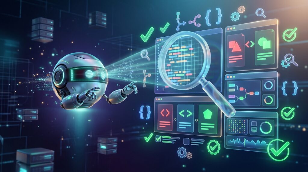 Illustration representing software testing and review of AI-generated code