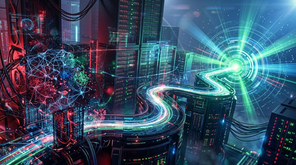 A conceptual AI development path from experimental models to a public API.