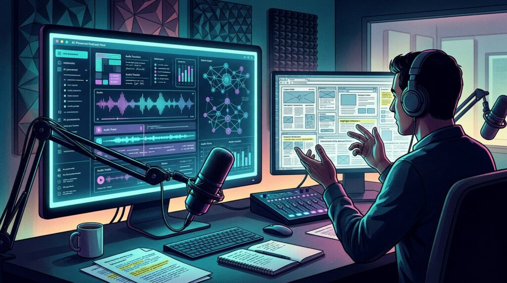 AI agents in journalism preparing interviews and researching stories for an autonomous podcast