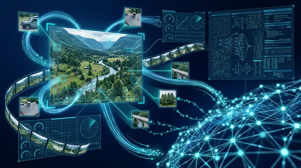 AI reasoning workspace with image crops, video frames, and visual measurement tools