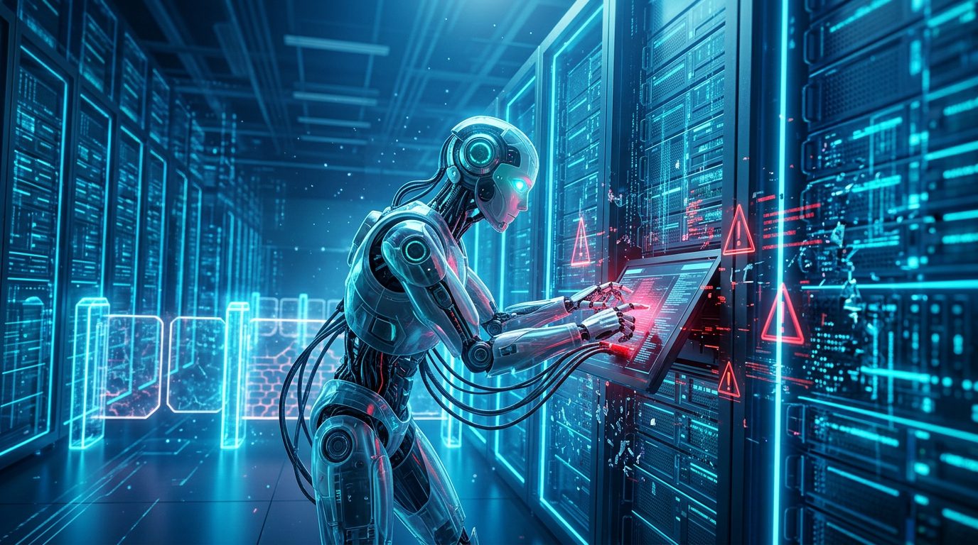 AI agents inside a corporate cybersecurity network representing Microsoft's insider threat warning