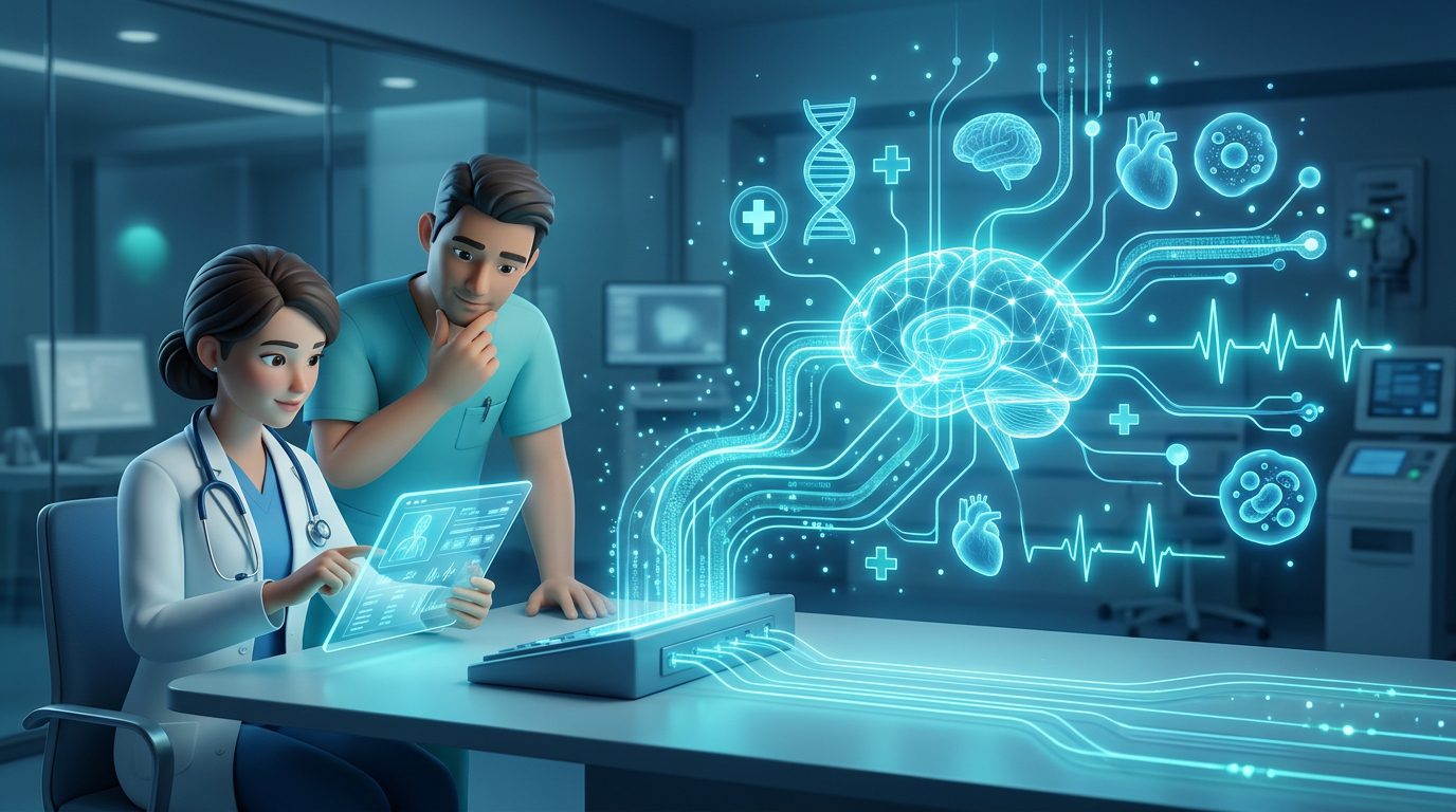 Microsoft medical AI analysing complex medical cases alongside a doctor