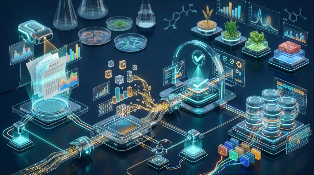 AI agents extracting numerical data from scientific papers and organizing records in a database