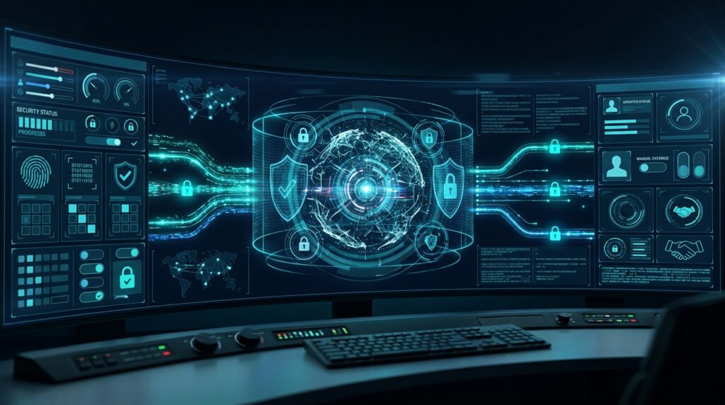 AI agent operating within secure permissions and human approval controls.