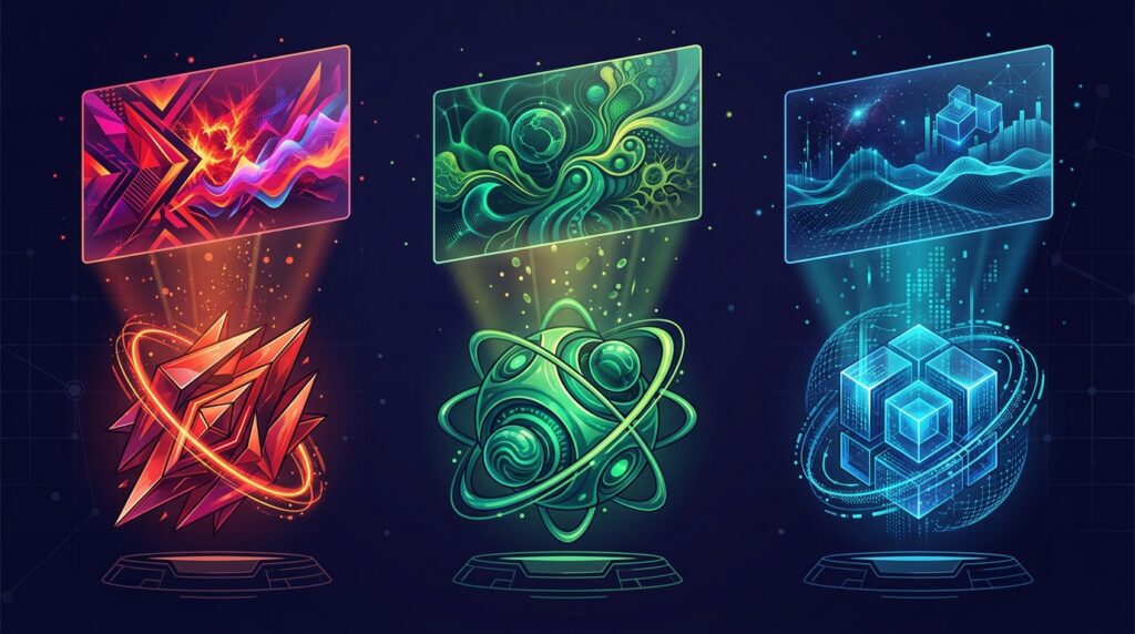 Aurora image models represented by three experimental red, green, and blue AI variants
