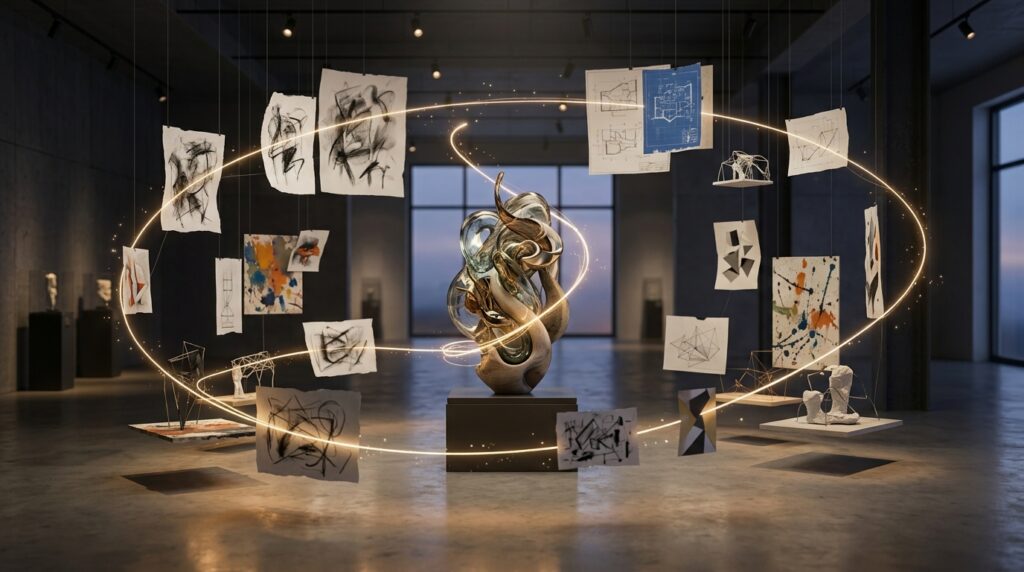 AI art illustration representing creative intention and deliberate artistic experimentation