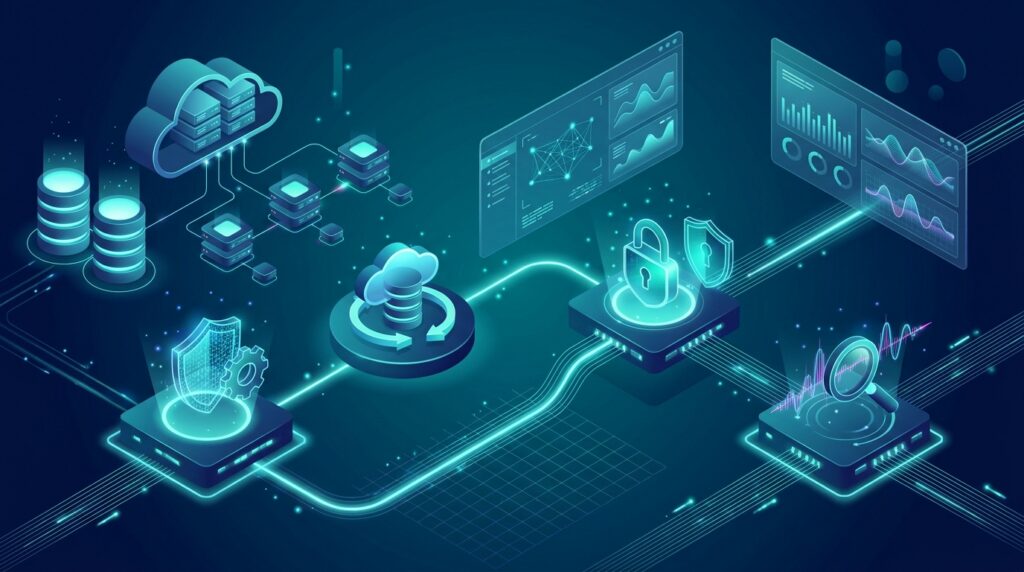 AI-powered security engine analysing software and protecting interconnected digital infrastructure