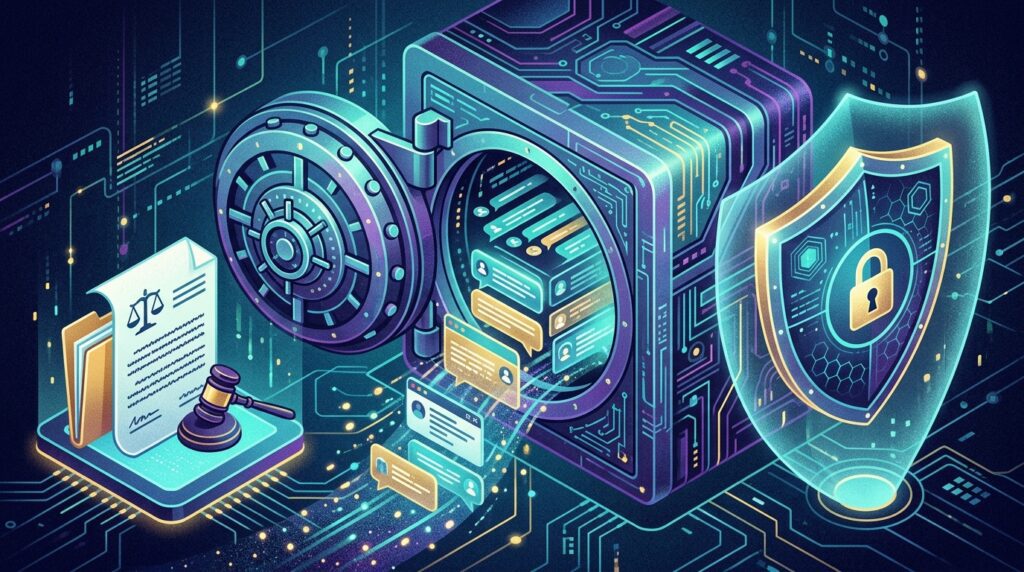 Illustration of Character.AI chat histories and personal data protected during bankruptcy proceedings