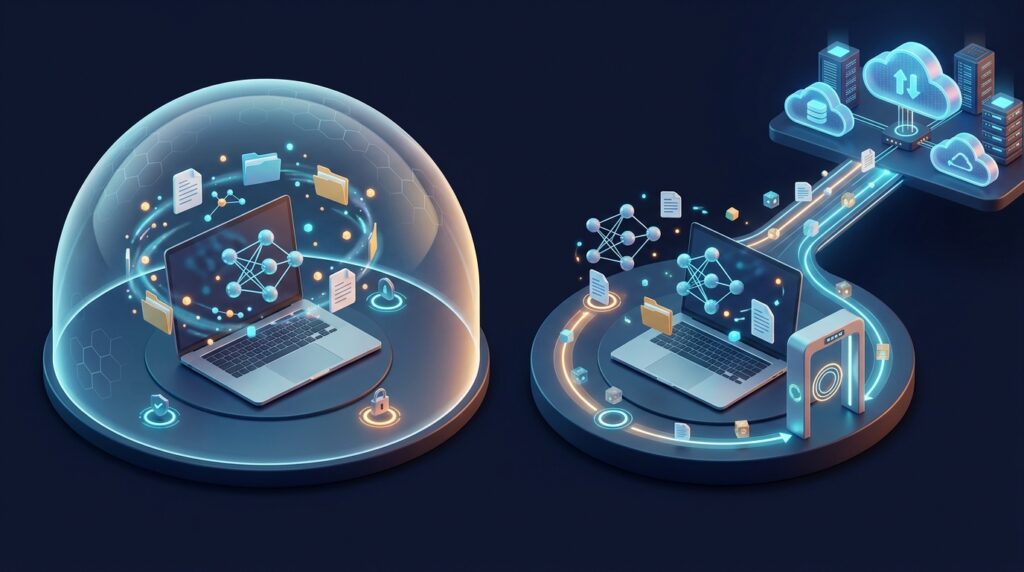 Perplexity Computer fully local mode compared with hybrid local and cloud AI processing