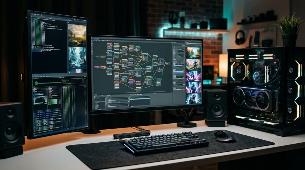 Developer workstation prepared for local AI image generation and editing.