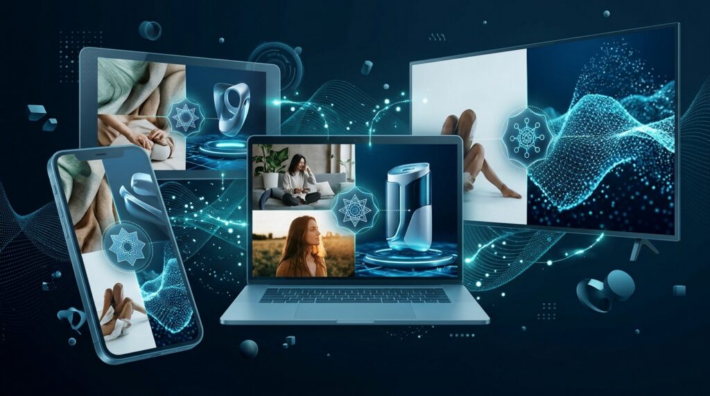 AI-generated ads displayed across digital platforms with visual disclosure indicators