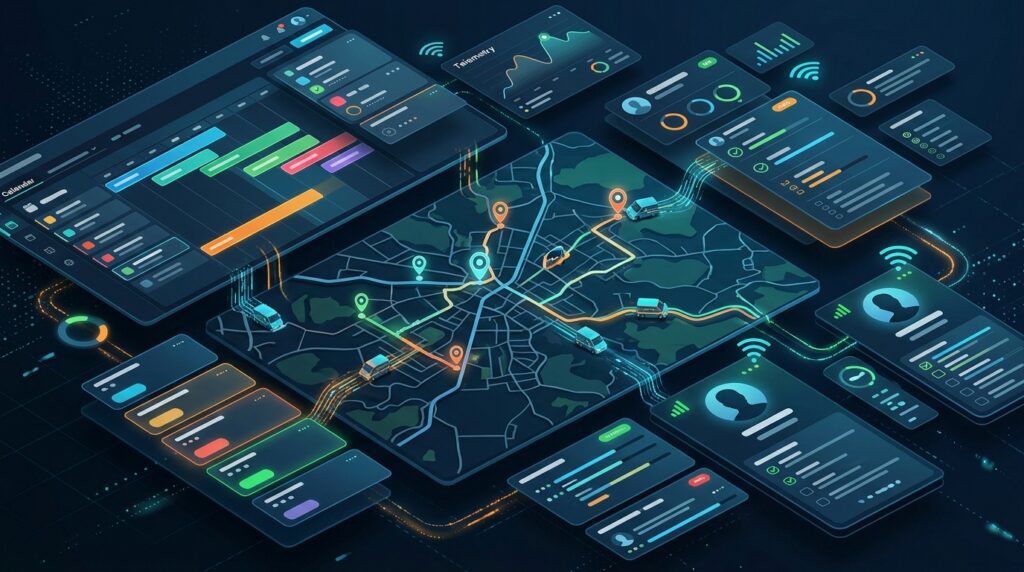 Digital system connecting dispatchers, technicians, work orders, and customer appointments