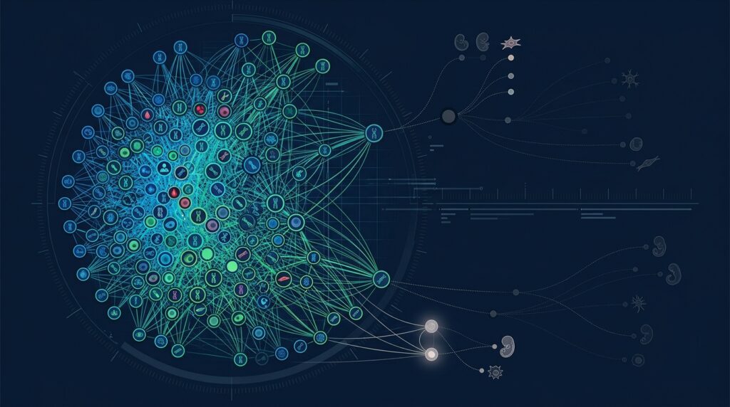 Genomic data network with gaps representing under-sampled cell types and conditions