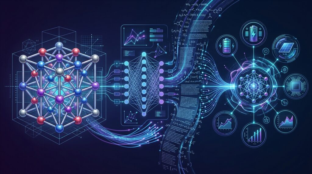 AI materials science model combining crystal geometry with natural language descriptions