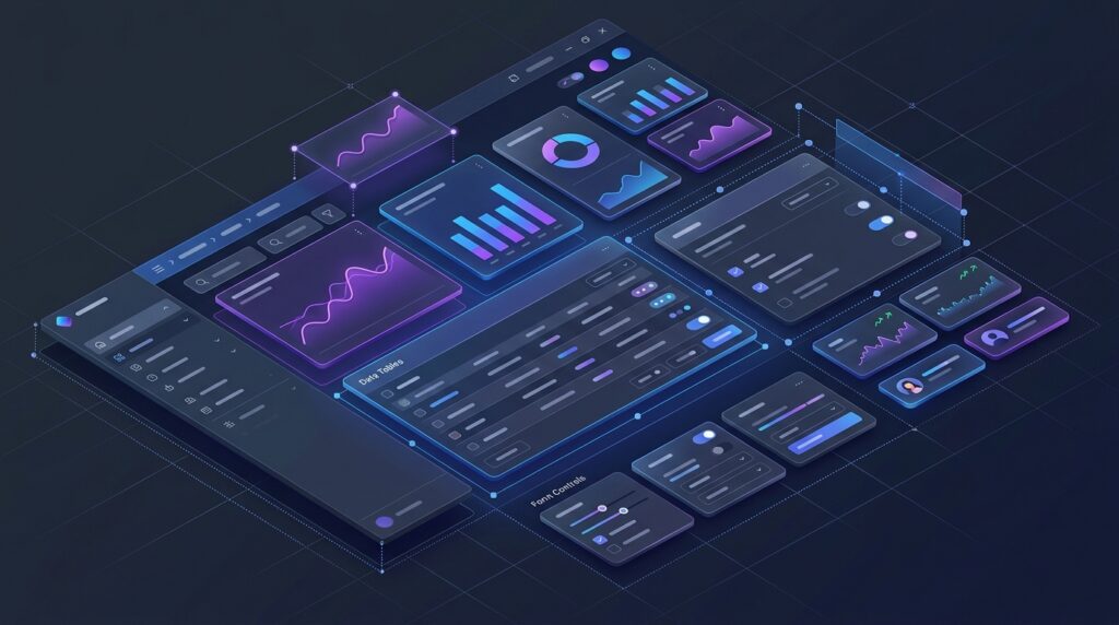 Reusable charts, forms, tables and dashboard cards illustrating generative UI capabilities.