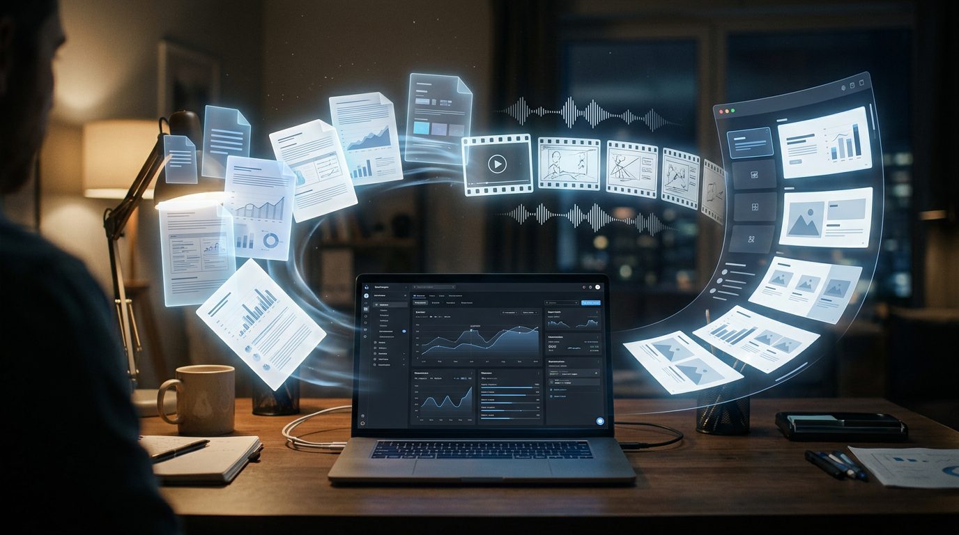 Gemini Notebook transforming research sources into video and presentation slides