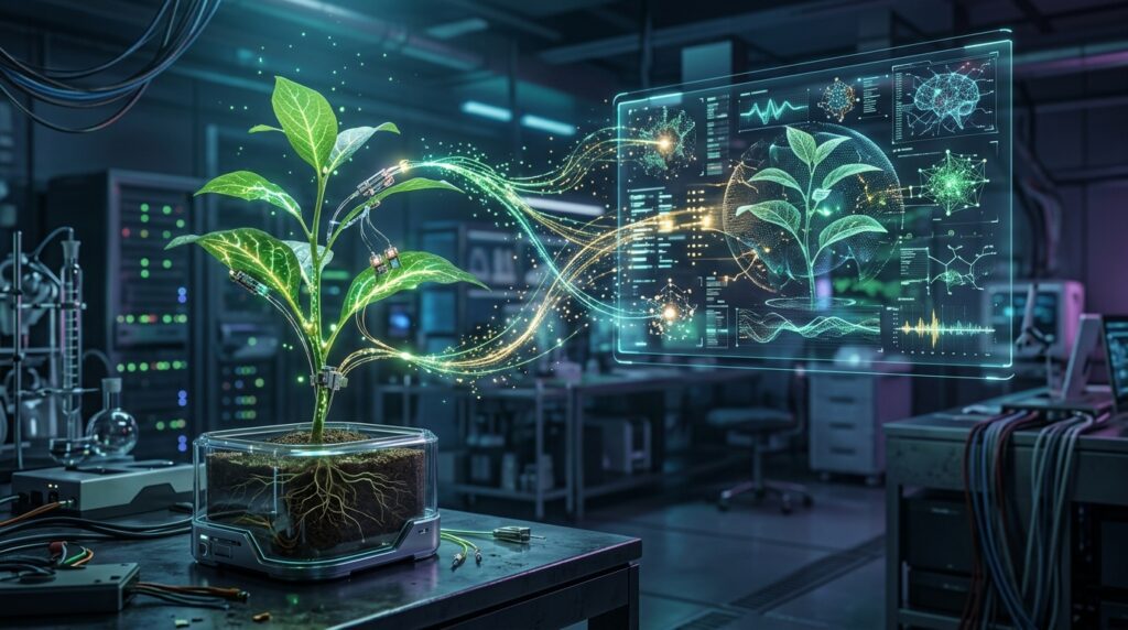 AI model analysing electrical signals collected from a plant stem