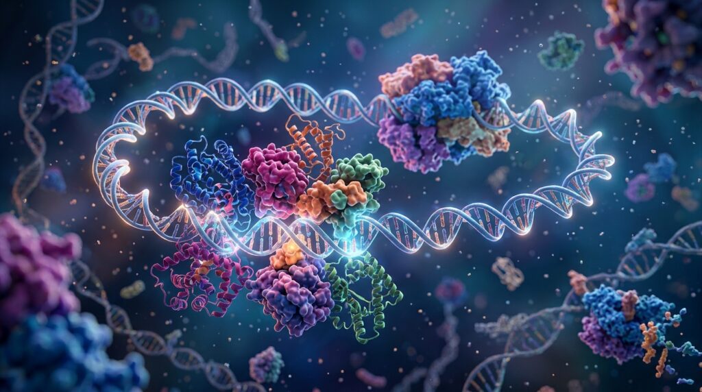 Transcription factors interacting with DNA to regulate gene activity
