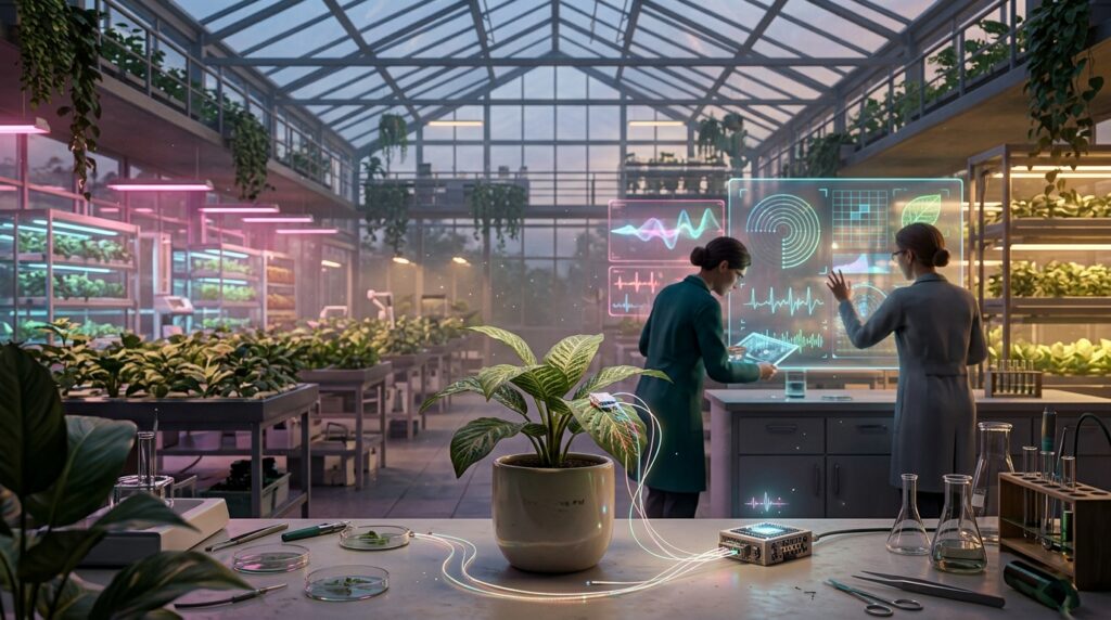 Researchers evaluating an AI model that interprets electrical signals from plants