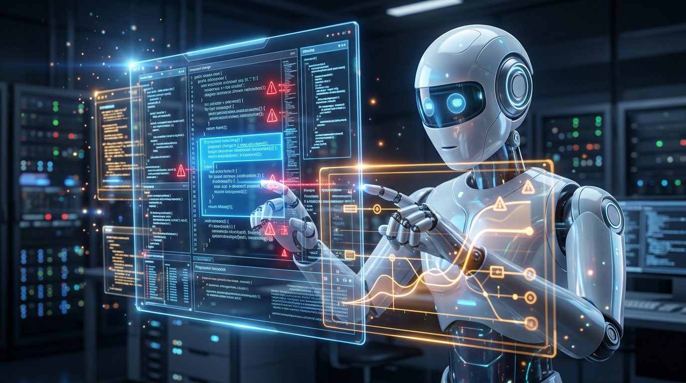 AI agent analyzing proposed software changes and predicting potential coding errors