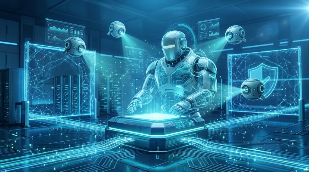Guardian Agents monitoring autonomous AI systems in an enterprise security environment