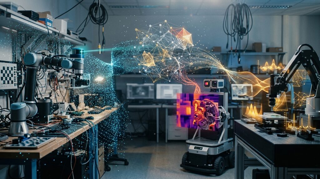 Autonomous machines using different sensors while sharing abstract concepts through a connected network.