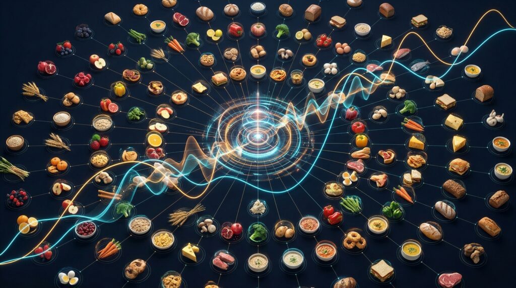 Different food samples represented in an AI-assisted study of electromagnetic properties