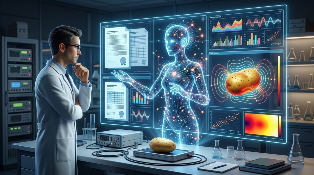 AI assistant retrieving verified scientific measurements about microwave heating in potatoes