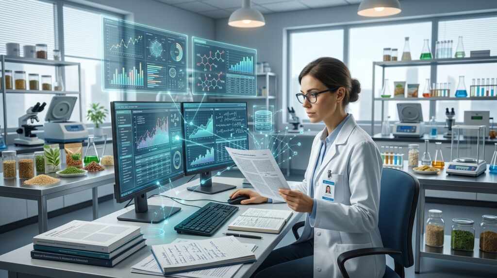 Food scientist verifying measurements extracted by AI agents